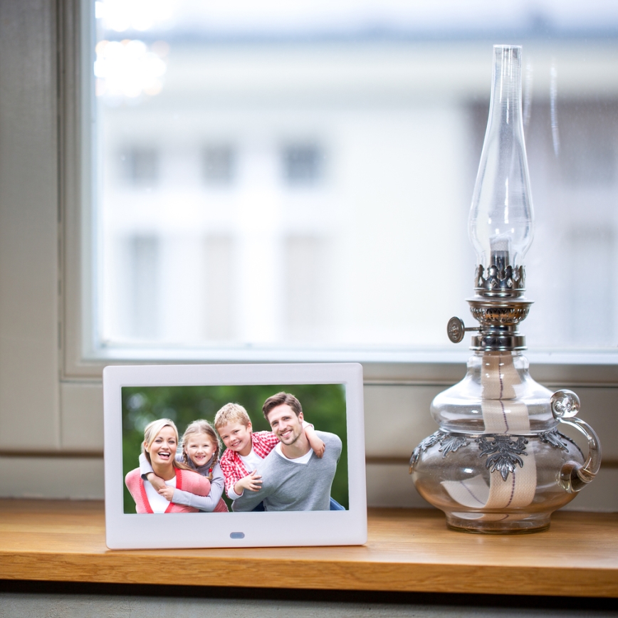 Sencor - Moldura fotográfica digital com altifalante 230V branco + controlo remoto