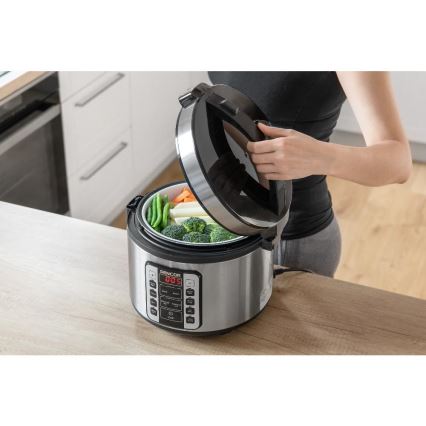 Sencor - Panela de arroz elétrica multifuncional 700W/230V 1,5 l aço inoxidável/preto