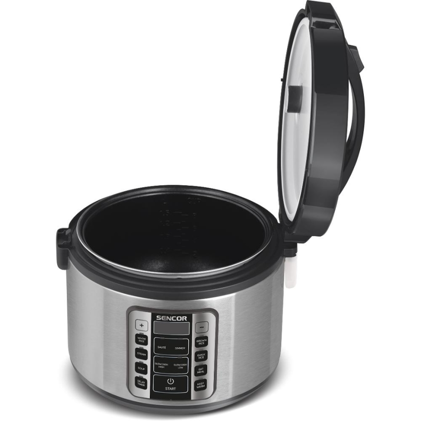 Sencor - Panela de arroz elétrica multifuncional 700W/230V 1,5 l aço inoxidável/preto