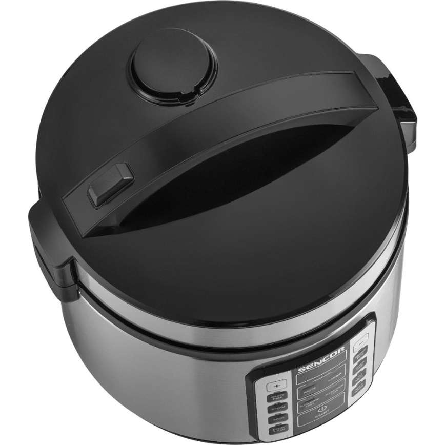 Sencor - Panela de arroz elétrica multifuncional 700W/230V 1,5 l aço inoxidável/preto
