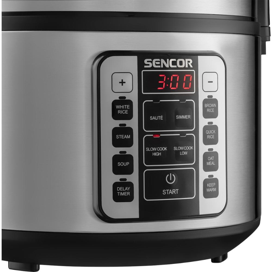 Sencor - Panela de arroz elétrica multifuncional 700W/230V 1,5 l aço inoxidável/preto