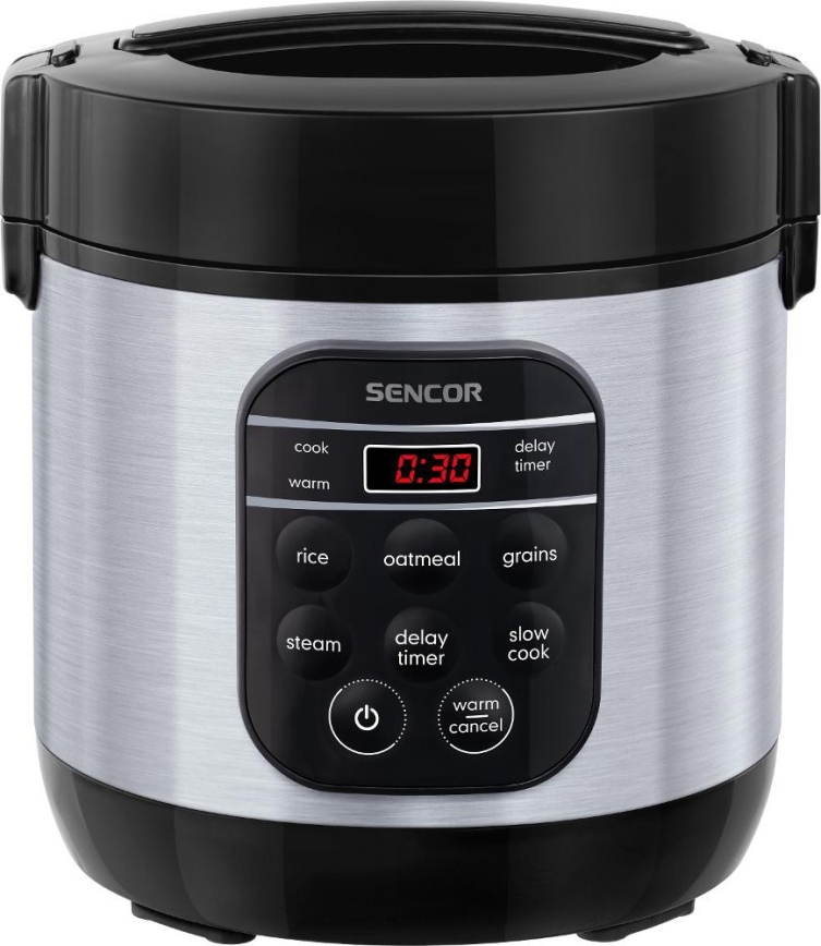 Sencor - Panela de Arroz Multifuncional 350W/230V 0,6 l aço inoxidável/preto