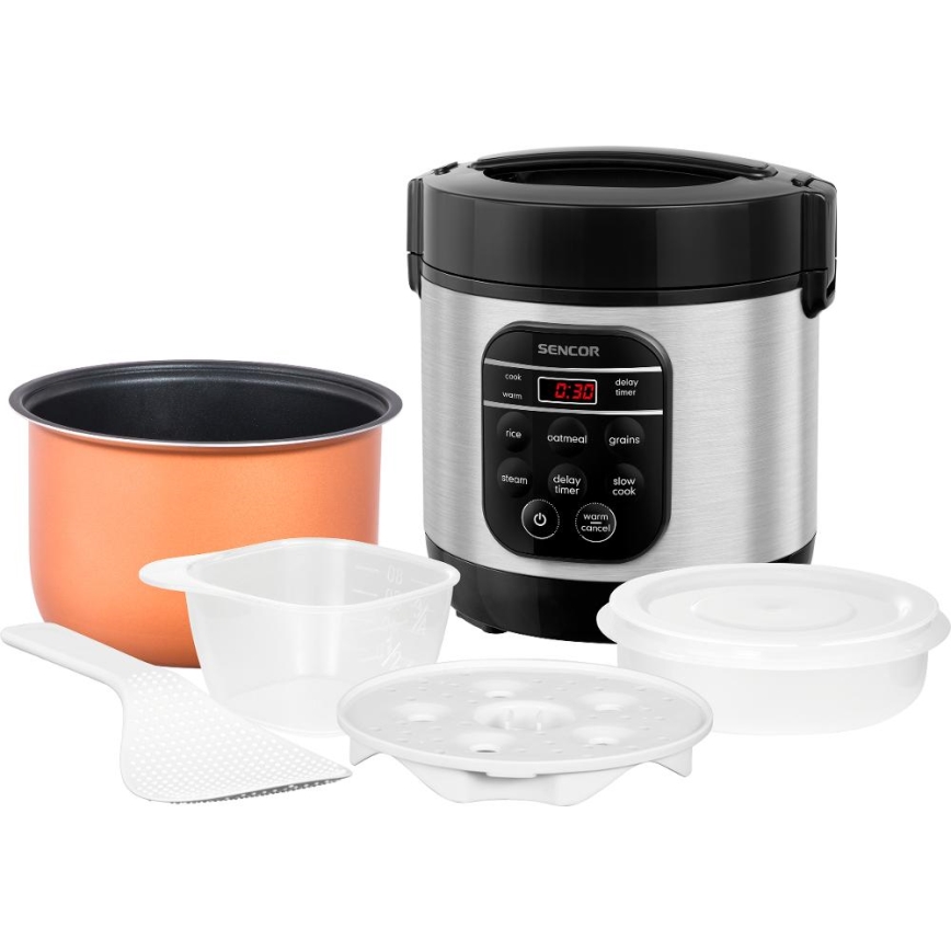 Sencor - Panela de Arroz Multifuncional 350W/230V 0,6 l aço inoxidável/preto