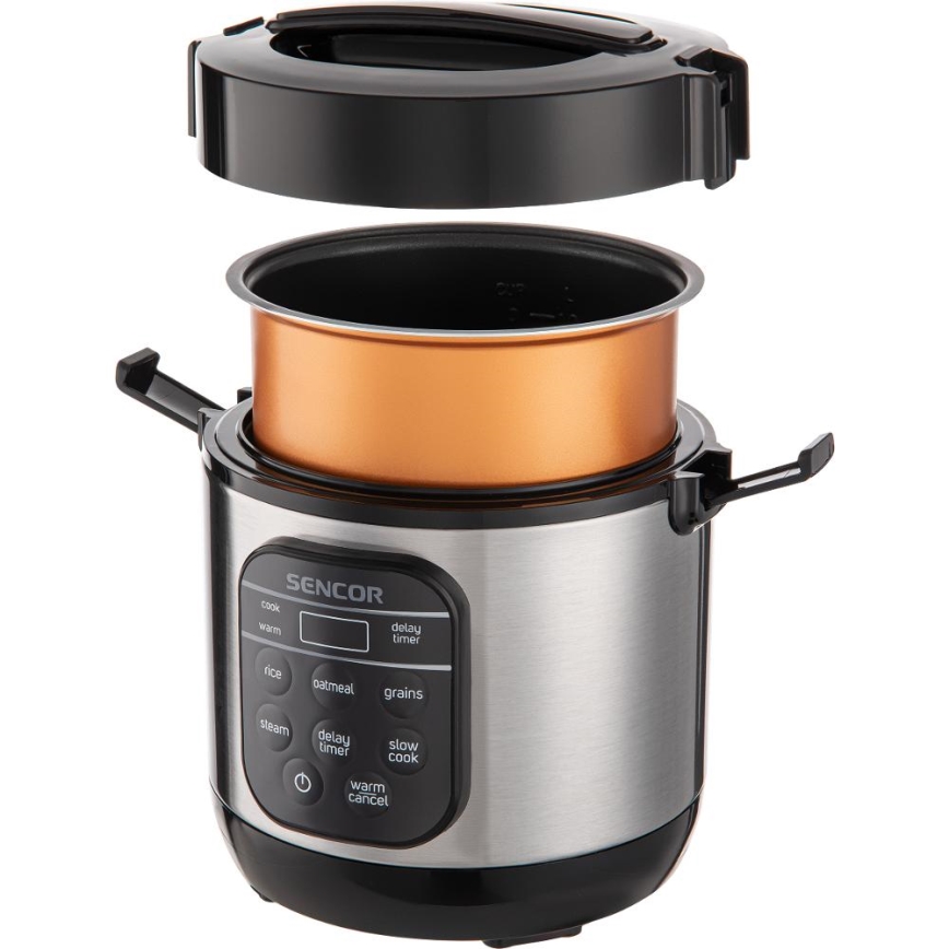 Sencor - Panela de Arroz Multifuncional 350W/230V 0,6 l aço inoxidável/preto