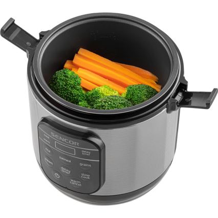 Sencor - Panela de Arroz Multifuncional 350W/230V 0,6 l aço inoxidável/preto