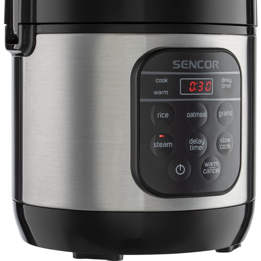 Sencor - Panela de Arroz Multifuncional 350W/230V 0,6 l aço inoxidável/preto