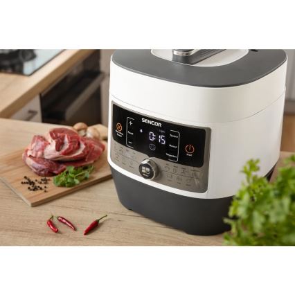 Sencor - Panela de pressão elétrica multifuncional 5,5 l 1000W/230V branco/preto