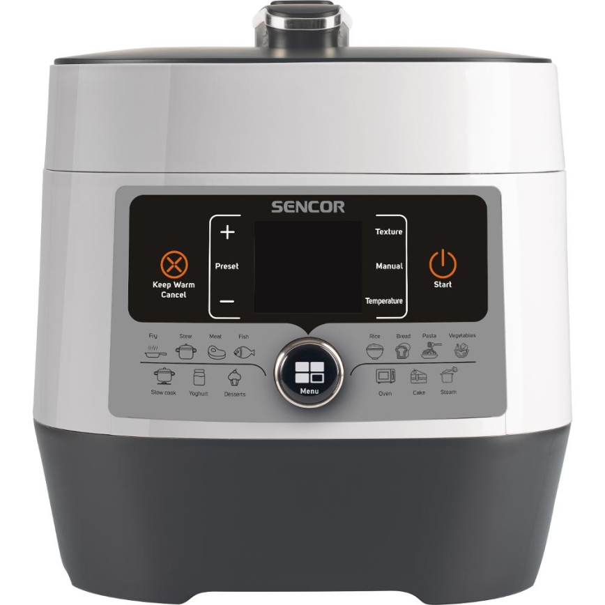 Sencor - Panela de pressão elétrica multifuncional 5,5 l 1000W/230V branco/preto