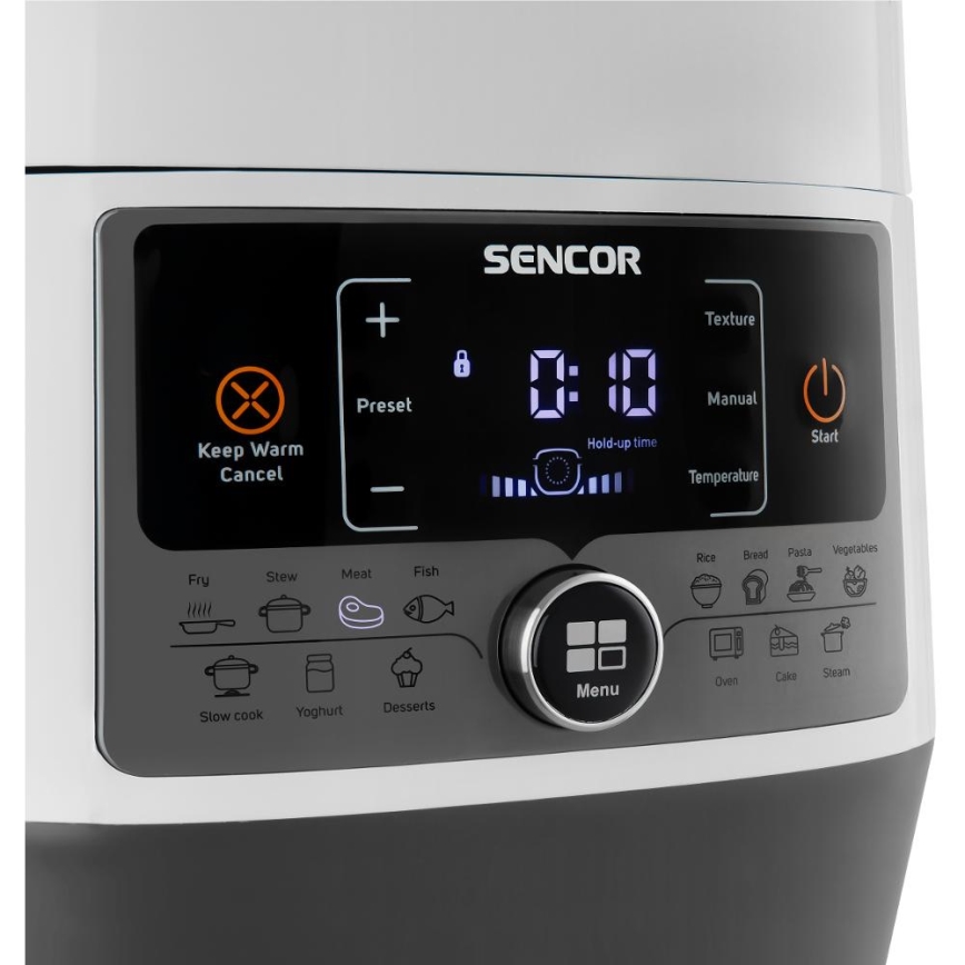 Sencor - Panela de pressão elétrica multifuncional 5,5 l 1000W/230V branco/preto