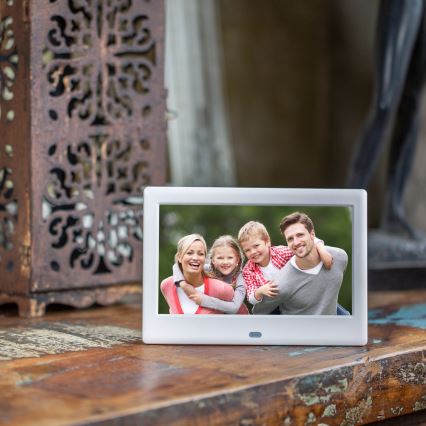 Sencor - Porta-retratos digital 7 com altifalante 230V branco + controlo remoto