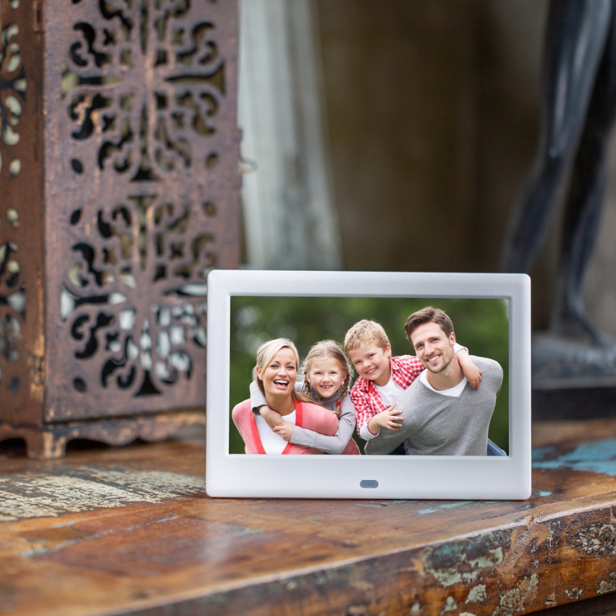 Sencor - Porta-retratos digital 7 com altifalante 230V branco + controlo remoto