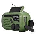 Sencor - Rádio de campismo com manivela, painel solar e lanterna LED, 5V/2000 mAh, IPX4, verde