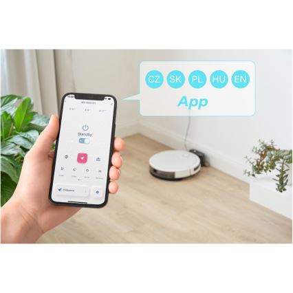 Sencor - Aspirador robô inteligente 2 em 1 com função de mop 28W/2600 mAh Wi-Fi branco + controlo remoto