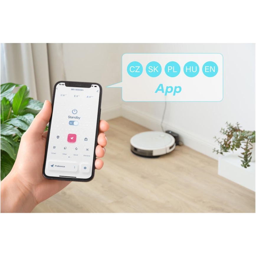 Sencor - Aspirador robô inteligente 2 em 1 com função de mop 28W/2600 mAh Wi-Fi branco + controlo remoto