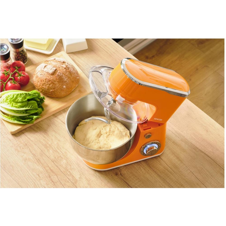 Sencor - Robot de cozinha com taça em aço inoxidável 1300W/230V laranja