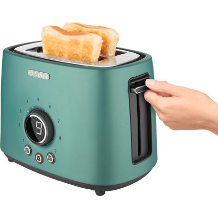 Sencor - Torradeira com duas ranhuras e grelha aquecedora 1000W/230V verde menta