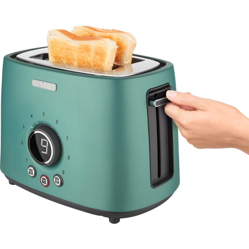 Sencor - Torradeira com duas ranhuras e grelha aquecedora 1000W/230V verde menta