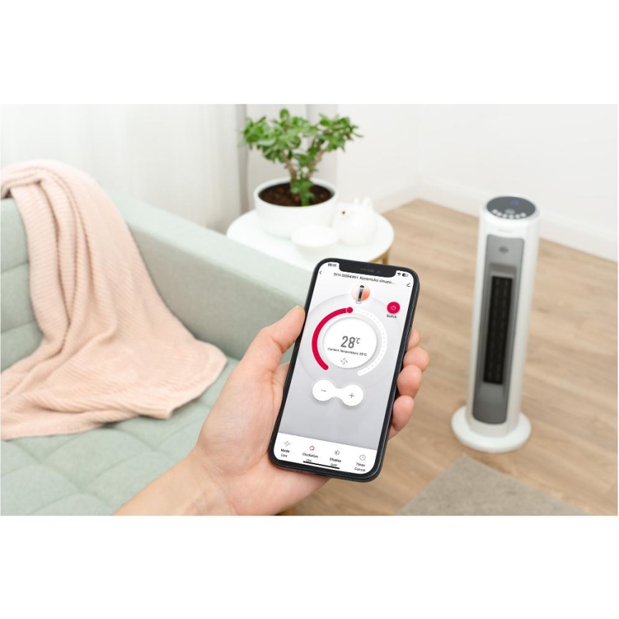 Sencor - Ventilador com elemento de aquecimento cerâmico 2200 W/230 V, Wi‑Fi, branco + controlo remoto