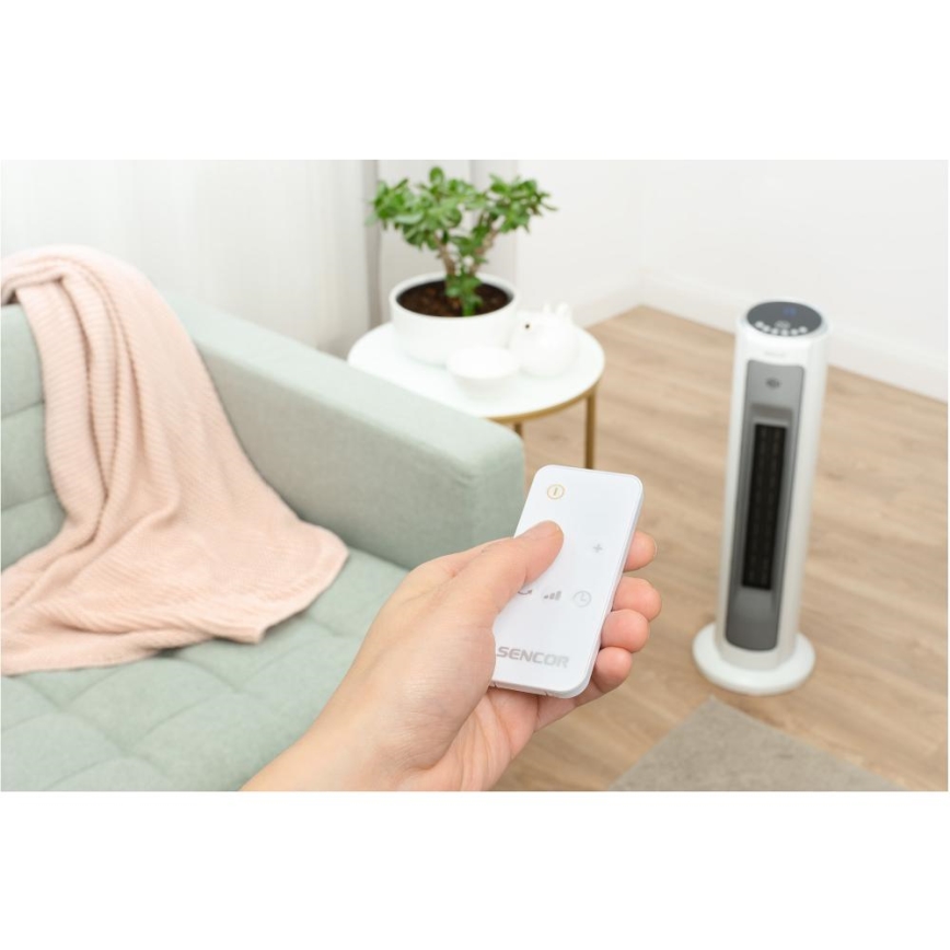Sencor - Ventilador com elemento de aquecimento cerâmico 2200 W/230 V, Wi‑Fi, branco + controlo remoto