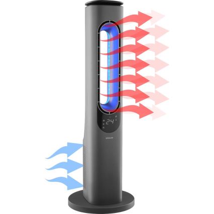 Sencor - Ventilador de torre sem pás com aquecedor cerâmico 1200/2000W/230V antracite + controlo remoto