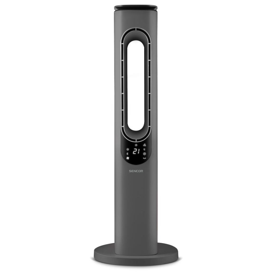 Sencor - Ventilador de torre sem pás com aquecedor cerâmico 1200/2000W/230V antracite + controlo remoto