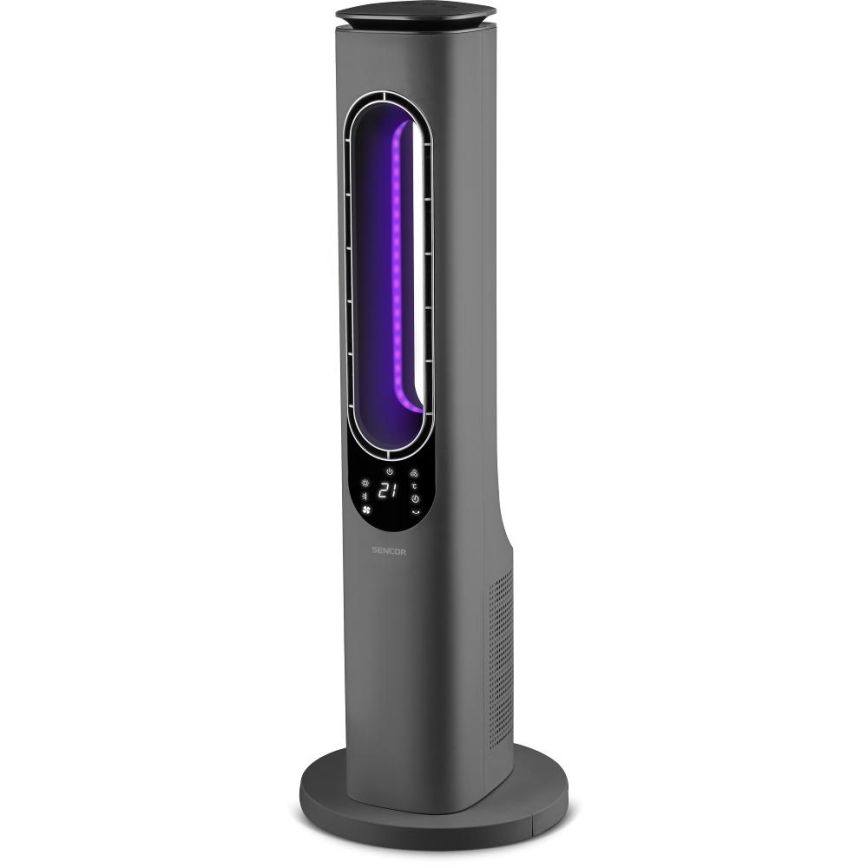 Sencor - Ventilador de torre sem pás com aquecedor cerâmico 1200/2000W/230V antracite + controlo remoto