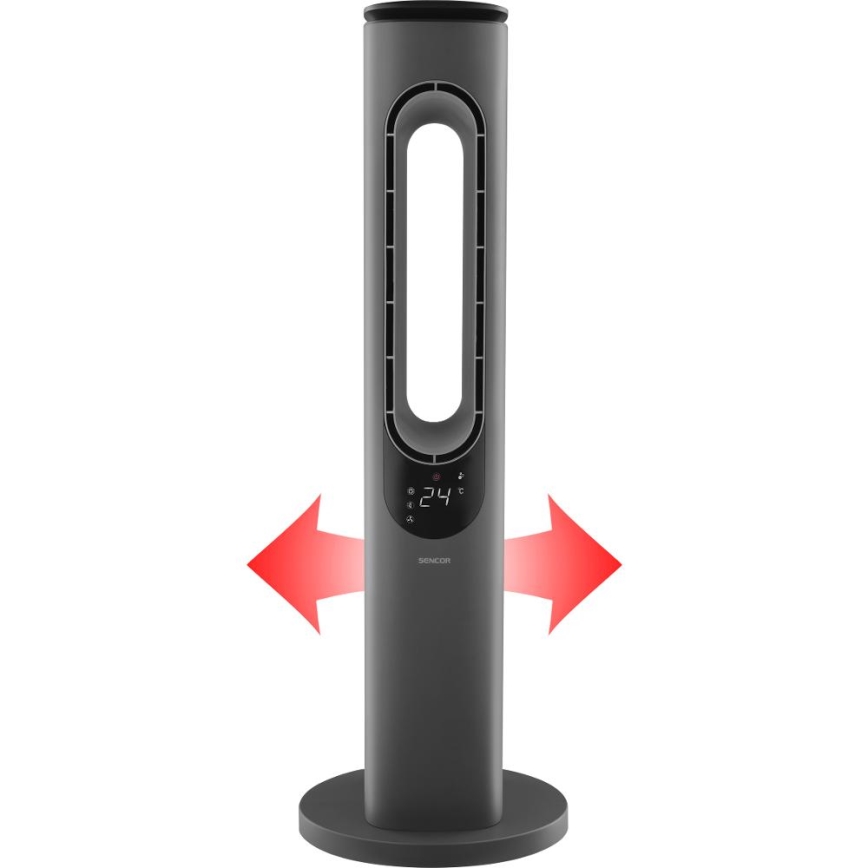 Sencor - Ventilador de torre sem pás com aquecedor cerâmico 1200/2000W/230V antracite + controlo remoto