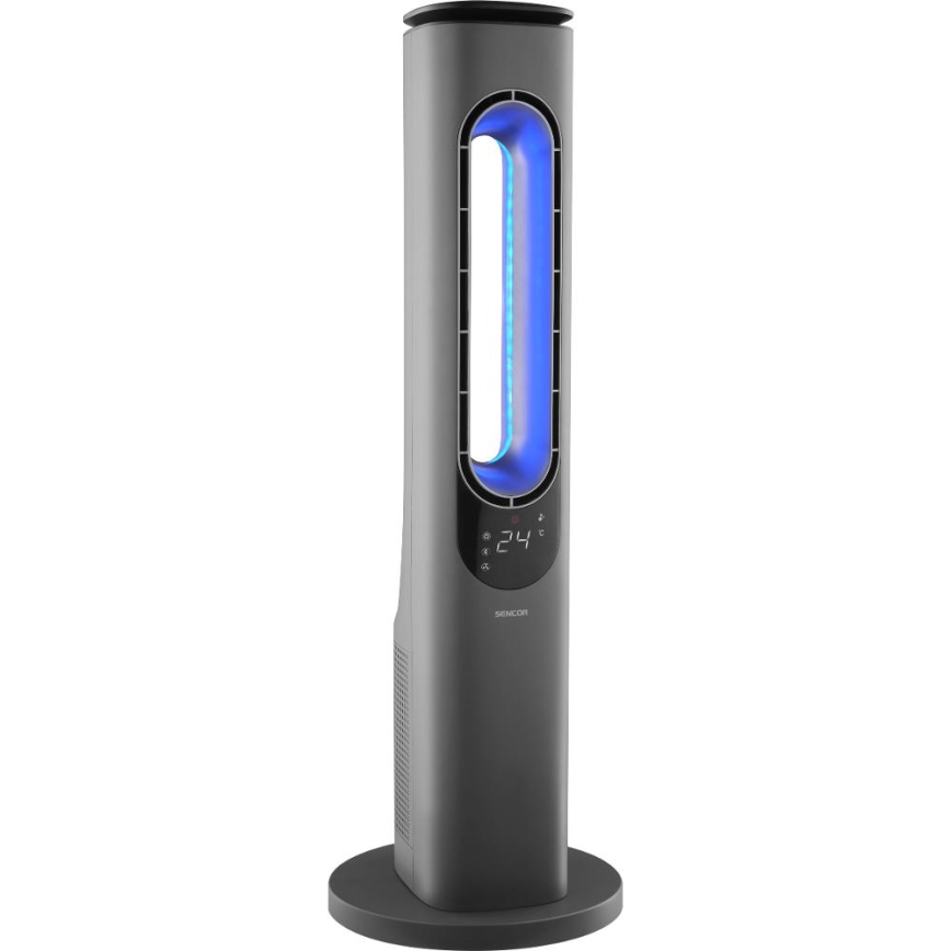 Sencor - Ventilador de torre sem pás com aquecedor cerâmico 1200/2000W/230V antracite + controlo remoto