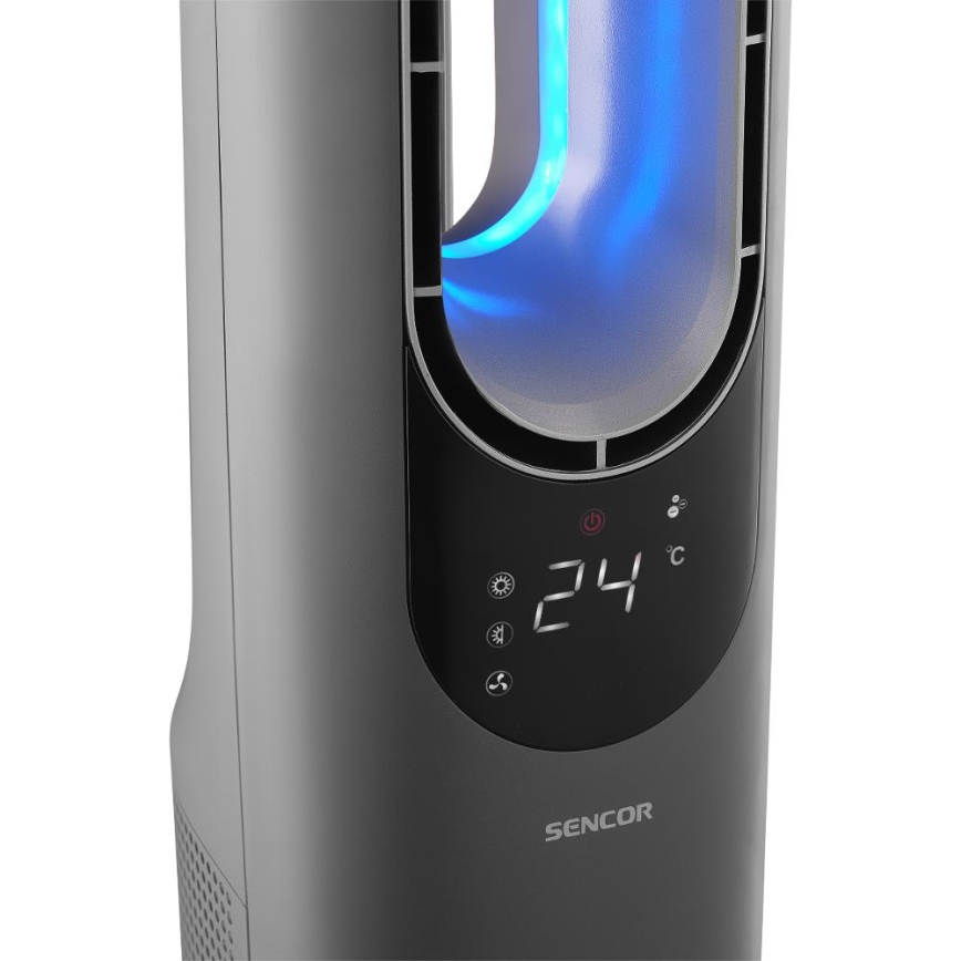 Sencor - Ventilador de torre sem pás com aquecedor cerâmico 1200/2000W/230V antracite + controlo remoto
