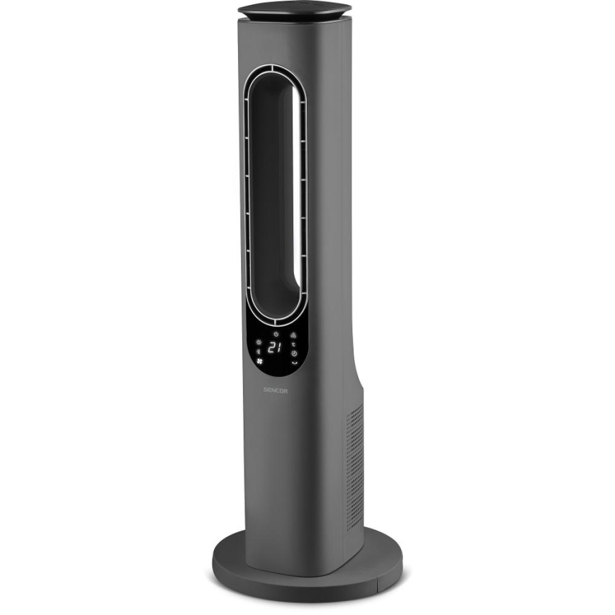 Sencor - Ventilador de torre sem pás com elemento de aquecimento cerâmico 1200/2000W/230V antracite + comando remoto