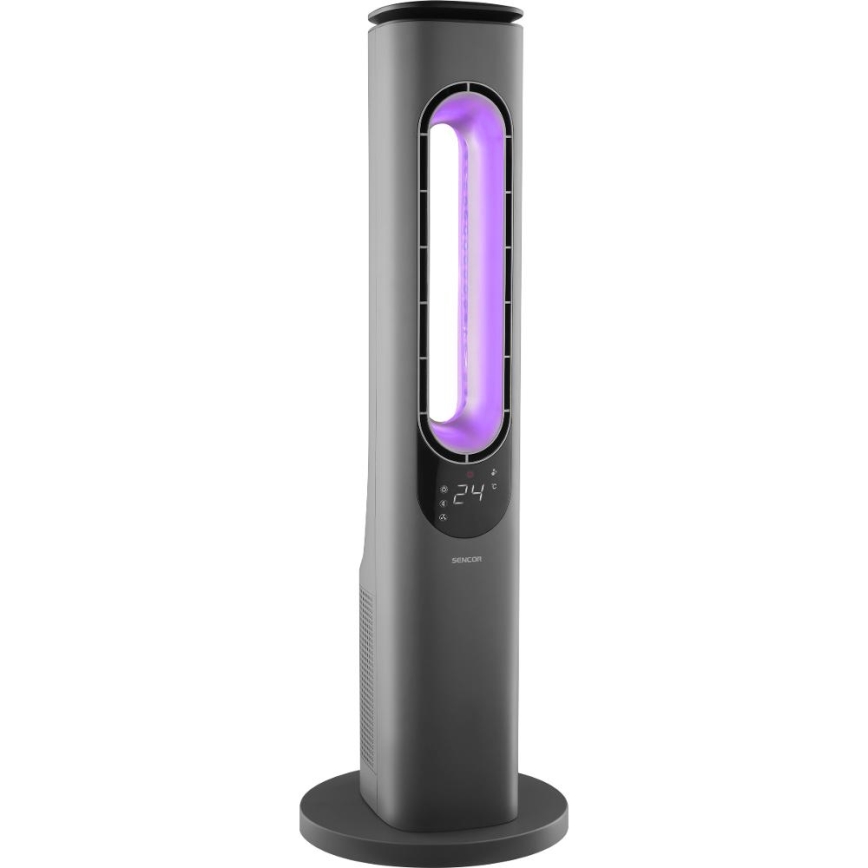 Sencor - Ventilador de torre sem pás com elemento de aquecimento cerâmico 1200/2000W/230V antracite + comando remoto