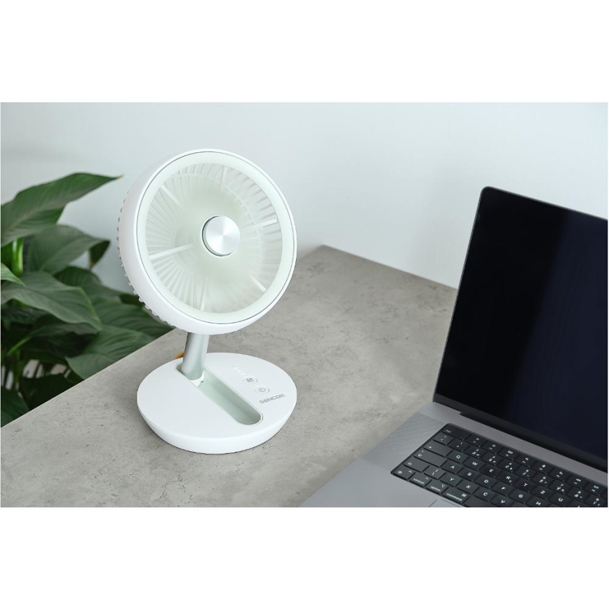 Sencor - Ventilador de Mesa Recarregável 5W/5V 4000 mAh branco