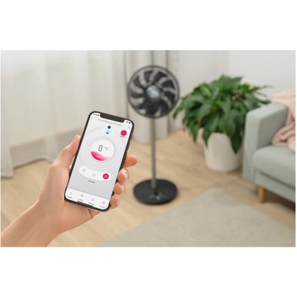Sencor - Ventilador de pé 3D UltraSilent 26W/230V Wi-Fi preto + controlo remoto