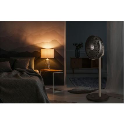 Sencor - Ventilador de pé 3D UltraSilent 26W/230V Wi-Fi preto + controlo remoto