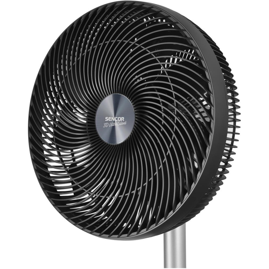 Sencor - Ventilador de pé 3D UltraSilent 26W/230V Wi-Fi preto + controlo remoto