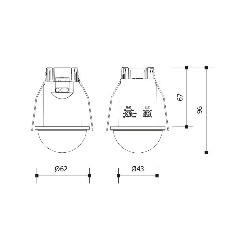 Sensor de movimento e crepuscular embutido para forro 360° 1200W/230V IP54 preto