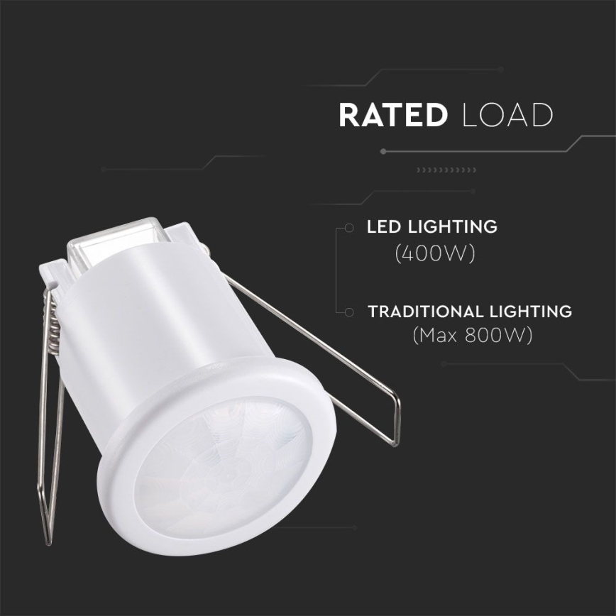 Sensor de movimento embutido PIR 360° 400W/230V branco