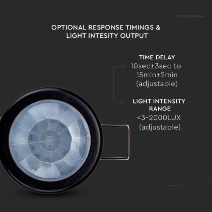 Sensor de movimento embutido PIR 360° 400W/230V preto