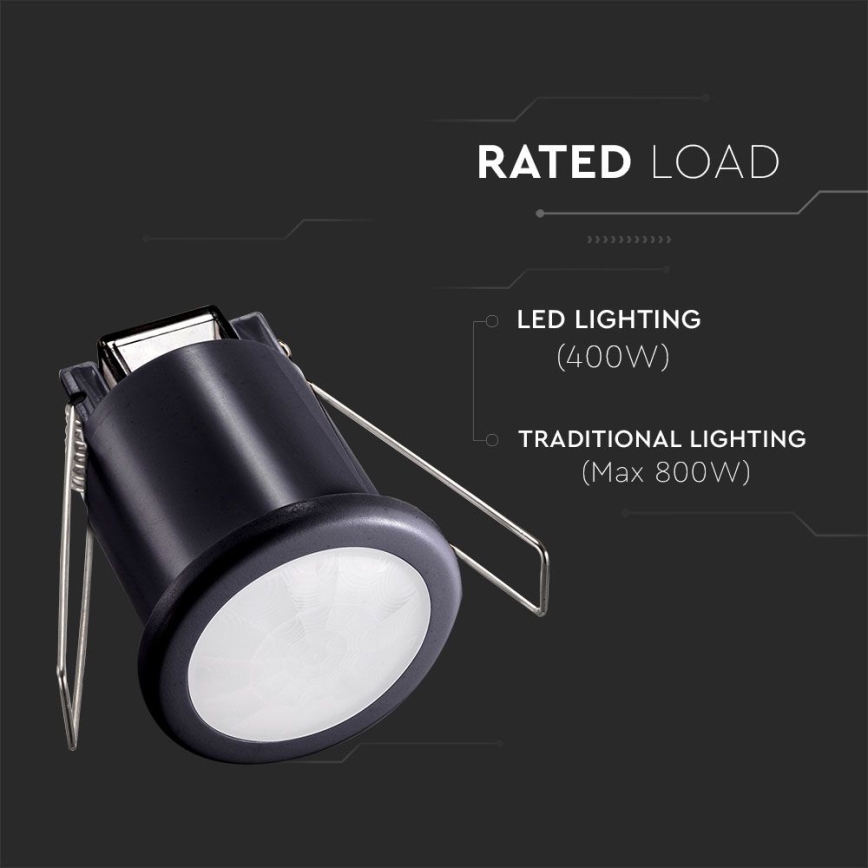 Sensor de movimento embutido PIR 360° 400W/230V preto