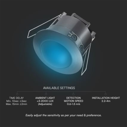 Sensor de movimento embutido PIR 360° 500W/230V preto