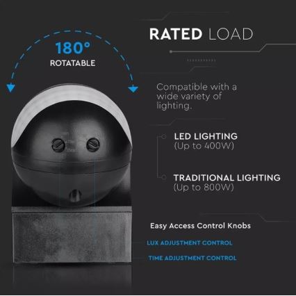 Sensor de movimento exterior 230V IP44 preto