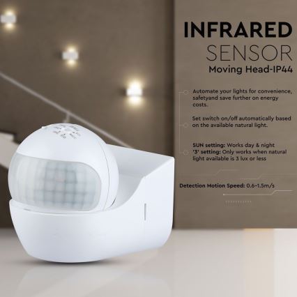 Sensor de movimento PIR 180° 800W/230V IP44 branco