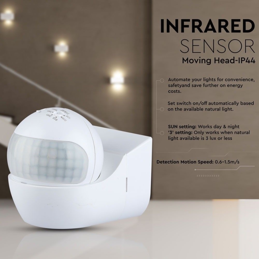 Sensor de movimento PIR 180° 800W/230V IP44 branco