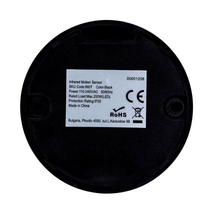 Sensor de movimento por infravermelhos 360° 200W/230V preto