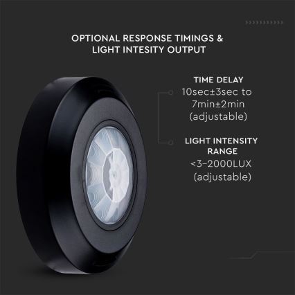 Sensor de movimento por infravermelhos 360° 200W/230V preto