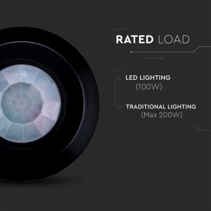 Sensor de movimento por infravermelhos 360° 200W/230V preto