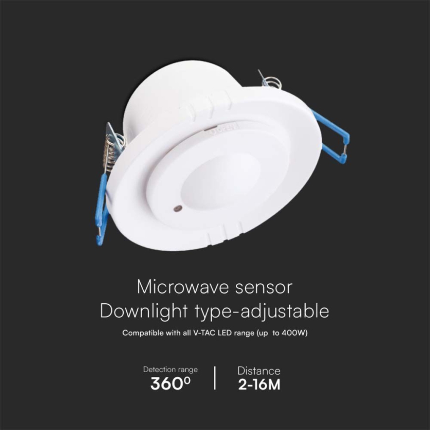 Sensor embutido de movimento por microondas 360° 230V branco