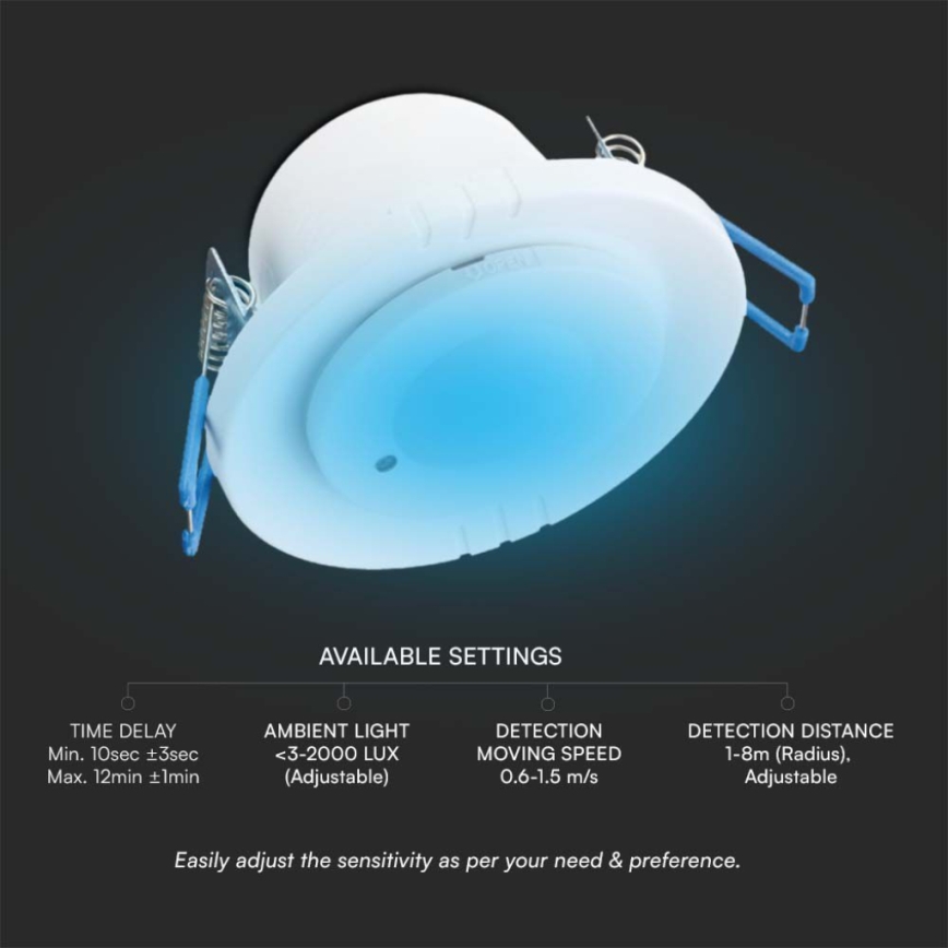 Sensor embutido de movimento por microondas 360° 230V branco