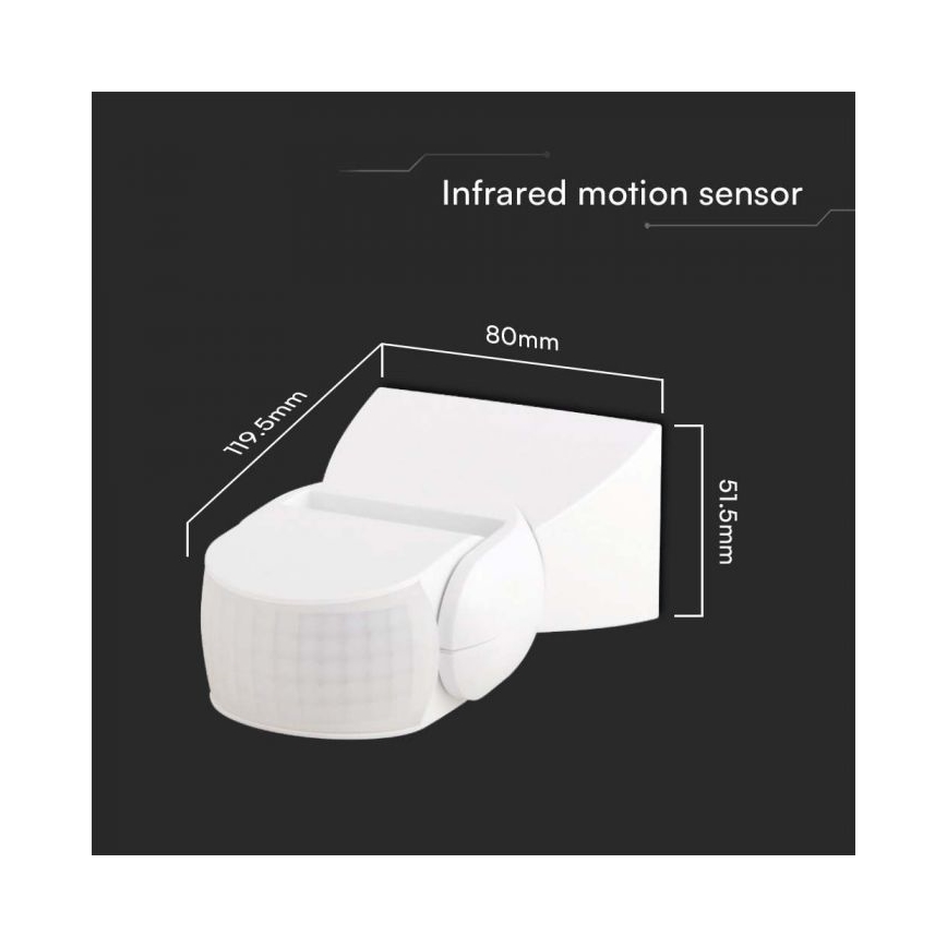 Sensor exterior de movimento por infravermelhos 180° 230V IP65 branco