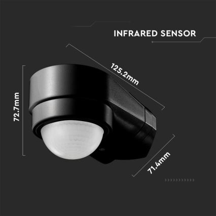 Sensor exterior de movimento por infravermelhos 240° 600W/230V IP65 preto